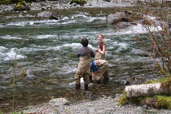 Testing water quality at the Duckabush River.